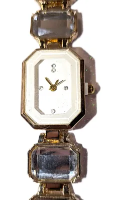 Sale Photo Thumbnail #244: OCTOGON WHITE DIAL WATCH with BAND: (Beveled Clear Rectangle Stones 7¾") DIAL: (½"  White + OCTOGON) BATTERY: Button 20 mm  *EXTRA BATTERY INCL.*
ALL ITEMS SHIPPED FREE