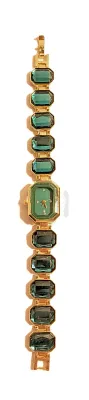 Sale Photo Thumbnail #254: OCTOGON GREEN DIAL WATCH with BAND: (Beveled Clear Rectangle Stones 7¾") DIAL: (½"  Green + OCTOGON) BATTERY: Button 20 mm  *EXTRA BATTERY INCL.*
ALL ITEMS SHIPPED FREE