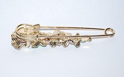 ***NEW SALE PRICE*** Beautiful Large Bejeweled PIN (3" x ¾") with RED Stones on Blossoms & Leaves on a Gold Tone Pin