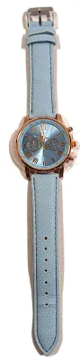 Sale Photo Thumbnail #292: LIGHHT BLUE Double Dials WATCH + Luminescent Hands-BAND: (Light Blue 9" Faux Leather) DIAL: (1½" Blue, Round, Rose Gold Edge) BRAND: (Geneva) BATTERY: Button 20 mm  *EXTRA BATTERY INCL.*
ALL ITEMS SHIPPED FREE