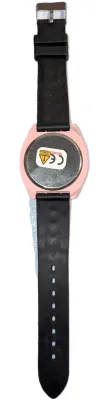Sale Photo Thumbnail #310: PINK & BLACK WATCH with BAND: (Black with "Rolls" / Rubber 9") DIAL: (1½"  Pink Hour Hands, Black with Pink Surround  + ROUND) BATTERY: Button 20 mm  *EXTRA BATTERY INCL.*
ALL ITEMS SHIPPED FREE