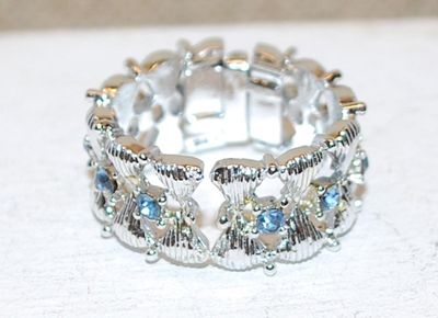 Shiny SCARF RING (1" Circ.) with a Row of Light BLUE Stones