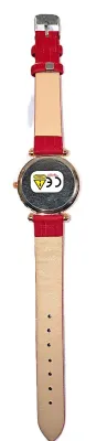 Sale Photo Thumbnail #338: RED GLOSSY (Model 1295) WATCH with BAND: (RED/Rubber 8¾") DIAL: (1¼" RED, Jeweled Rose Gold Beveled Surround + ROUND) BRAND: (MSCXDK) BATTERY: Button 20 mm  *EXTRA BATTERY INCL.*
ALL ITEMS SHIPPED FREE