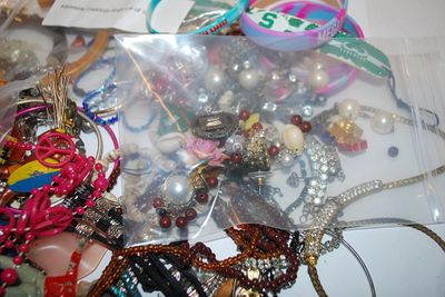 Jewelry Making/Crafts Assortment of Stones, Brooches, Etc.-- for Repair, Replacements or Repurpose Includes: Beads, Brooches, Earrings,...