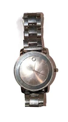 Sale Photo Thumbnail #350: "UNADORNED SIMPLICITY DIAL" WATCH with BAND: (Marked - "Stainless Steel" Metal-Style - SNAP-OVER CLASP (2½" Opening)) DIAL: (1¼" SILVER TONE Hands + Surround + ROUND) BATTERY: Button 20 mm  *EXTRA BATTERY INCL.*
ALL ITEMS SHIPPED FREE