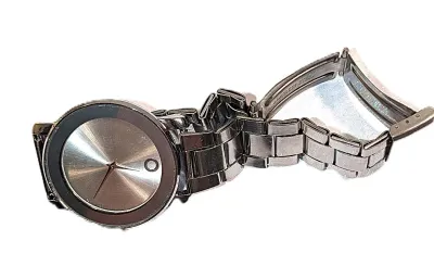 Sale Photo Thumbnail #351: "UNADORNED SIMPLICITY DIAL" WATCH with BAND: (Marked - "Stainless Steel" Metal-Style - SNAP-OVER CLASP (2½" Opening)) DIAL: (1¼" SILVER TONE Hands + Surround + ROUND) BATTERY: Button 20 mm  *EXTRA BATTERY INCL.*
ALL ITEMS SHIPPED FREE
