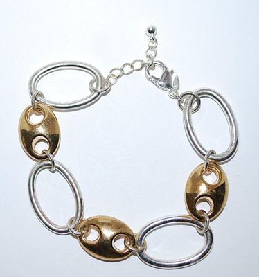 "Loops & Ovals" BRACELET (2" Opening) with Both Silver and Gold Tone Colors and Lobster Clasp