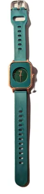 Sale Photo Thumbnail #390: "RECTANGLE GREEN & GOLD" WATCH with BAND: (Green / Rubber 9") DIAL: (1"  Rose Gold Surround, RECTANGLE)  BATTERY: Button 20 mm  *EXTRA BATTERY INCL.*
ALL ITEMS SHIPPED FREE