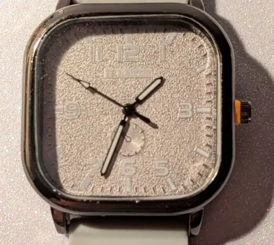 Sale Photo Thumbnail #397: "SQUARE GRAY" WATCH with BAND: (GRAY / Rubber 9") DIAL: (1¼" Luminescent Hands, Black Surround, SQUARE)  BATTERY: Button 20 mm  *EXTRA BATTERY INCL.*
ALL ITEMS SHIPPED FREE