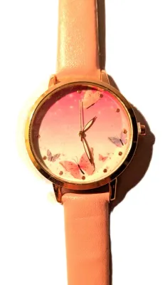 Sale Photo Thumbnail #404: "PINK & WHITE BUTTERFLIES" WATCH with BAND: (PINK / Faux Leather 9") DIAL: (1½"  Pink & White +Rose Gold Surround,  ROUND) BATTERY: Button 20 mm  *EXTRA BATTERY INCL.*
ALL ITEMS SHIPPED FREE