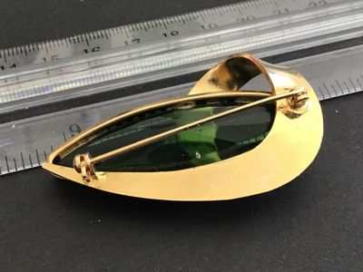Large Statement Brooch Green Glass Vintage
