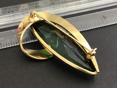 Large Statement Brooch Green Glass Vintage