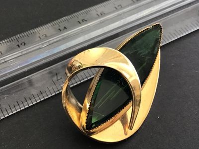 Large Statement Brooch Green Glass Vintage