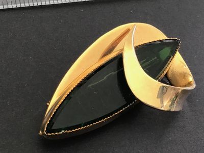 Large Statement Brooch Green Glass Vintage