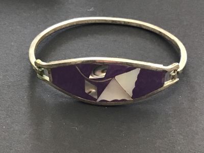 Alpaca Mexico Shell inlay Hinged Bracelet