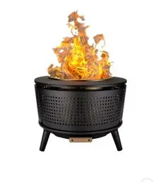 TIKI Brand smokeless fire pit in black, featuring a patented airflow system and integrated ash pan for easy cleanup.