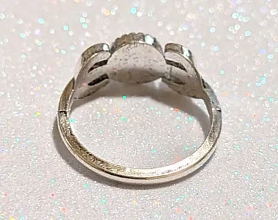 **NEW ARRIVAL** Size 7¼ BLUE TURQUOISE STYLE "Cupped" Half-Globe STONE RING with "Side Hooks" Band on a Silver Tone...