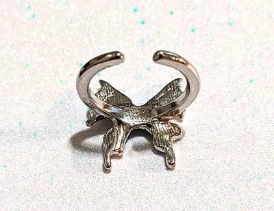 **NEW ARRIVAL** Size 5 Enameled BLUE BUTTERFLY RING with Single Blue Baguette Stone Center on a Silver Tone Setting and OPEN SPLIT Band...