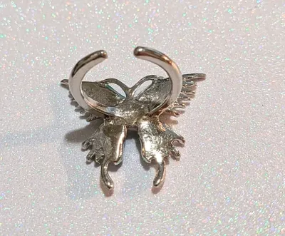 **NEW ARRIVAL** Size 6½ Enameled BLUE BUTTERFLY RING with Single CLEAR Marquise-Cut Stone Center on a Silver Tone Setting and OPEN SPLIT...