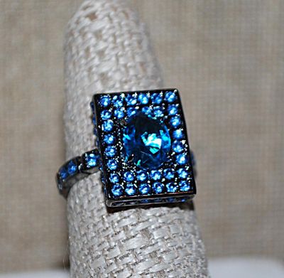 Size 8¼ Marked .925 Interesting "BLUE on BLUE" Rectangle "Panel" of Stones RING with Large Oval Center Stone & 8...