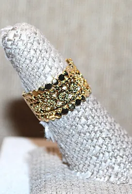 Size 7½ ALL GOLD Colored Wide Band Graphic Designed NO STONES RING on an OPEN SPLIT BAND (4.0g)