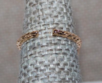 Size 5½ Split Baby Blue HEART Stone RING with Vertical & Surround Clear Stones Accents on a Gold Tone Swirled OPEN-END Band (3.9g)