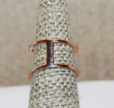 Size 6 Horizontal Light Blue Opaque Center Stone RING Set on Bejeweled Rose Gold Ladder Band (4.3g)