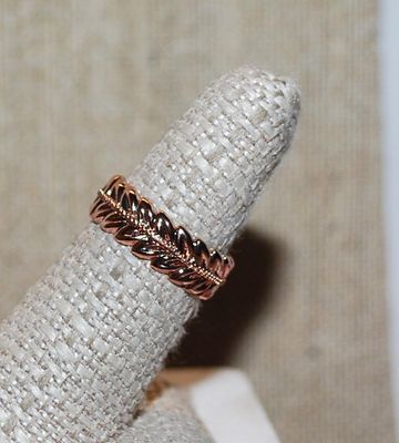 Size 7 Marked .925 Infinity Style ROSE GOLD RING with PALM FROND Design on a Rose Gold Band (4.2g)
