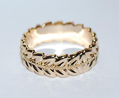 Size 8 Marked .925 Infinity Style GOLD RING with PALM FROND Design on a Gold Band (4.6g)