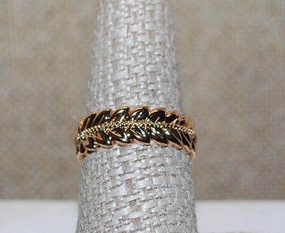 Size 8 Marked .925 Infinity Style GOLD RING with PALM FROND Design on a Gold Band (4.6g)