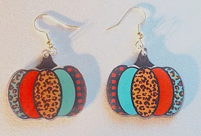 **NEW ARRIVAL** Fun Composite EARRINGS with Colorful "Red & Blue Pumpkins" with WIRE HOOK Clasp