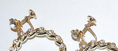 Beautiful Bejeweled Twisted Circle EARRINGS Set with 16 Stones and Screw Clasp