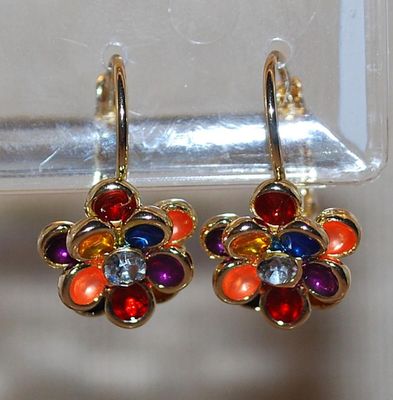 Very Colorful 8-Stone Cluster Earrings Set (Circ. ¾") on a Leverback Style Clasp
