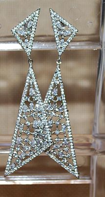Brilliant Stones Double Triangle Dangle Earrings Set (2½") with a Stud Style Clasp
