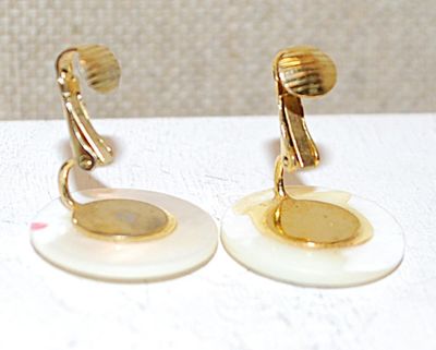 WHITE "Mother-of-Pearl" Style Earrings (¾" Circ.) on a Hinged Snap Clasp