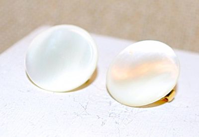 WHITE "Mother-of-Pearl" Style Earrings (¾" Circ.) on a Hinged Snap Clasp