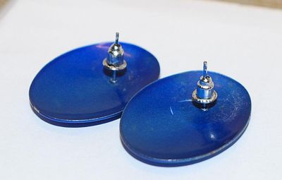 Blue Metal Oblong EARRINGS with Stud Clasp