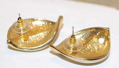 Gold Tone Solid "LEAF" EARRINGS with Stud Post Clasp