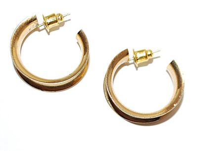 Gold Colored Deep GROOVED ¾ Circle EARRINGS with Stud Post Clasp