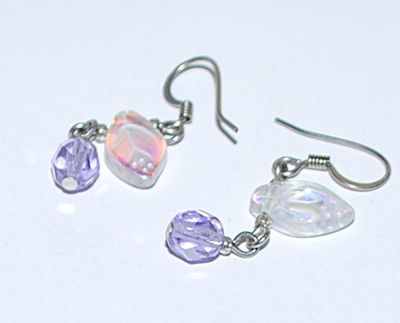 Delicate Purple, Pink & Iridescent Beads EARRINGS Set with Wire Hook Clasp