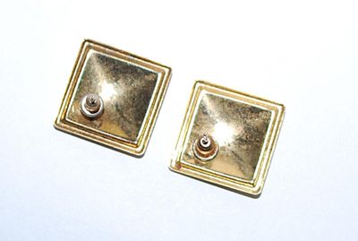 Acrylic GRAPHIC DESIGNED Square EARRINGS Set with Metal Gold Tone Setting and Stud Post Clasp