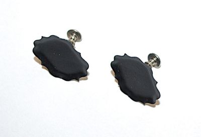 Vintage Black Metal "FRY PAN" EARRINGS Set with Screw Post Clasp