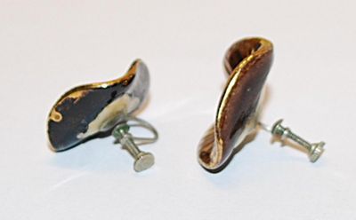 Brown Colored IRREGULAR Shaped Ceramic EARRINGS Set with Screw Clasp