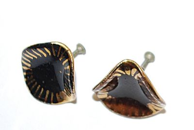 Brown Colored IRREGULAR Shaped Ceramic EARRINGS Set with Screw Clasp