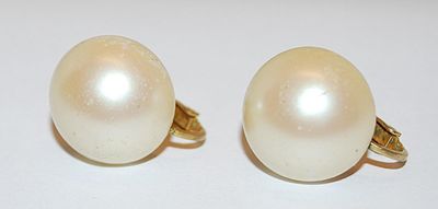 Vintage Half-Globe Faux Pearl Button EARRINGS Set with Spring Screwback Clasp