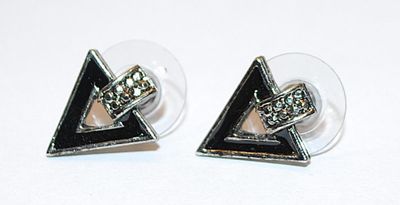 Delicate BLACK TRIANGLES EARRINGS Set with a Stud Post Clasp