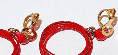 Bright RED CIRCLE WIRES EARRINGS Set with Red Globe Accented Leverback Clasp