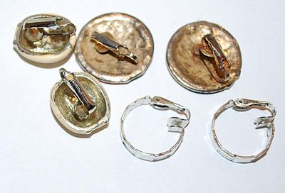 Collection of 3 Vintage EARRINGS Sets including Colored Enamel, Silver Colored and Beige "Buttons"