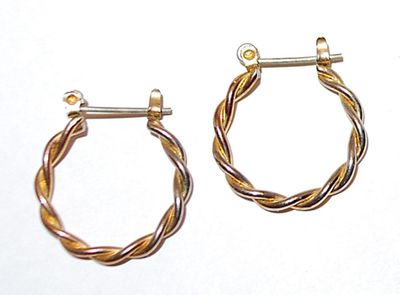 Two-Tone Gold & Silver Colored HOOP EARRINGS Set with Twisted Wire and Huggie Cupped Clasp