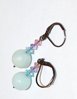 Simple Dangle Globe & Beads EARRINGS Set with Black SNAP Clasp